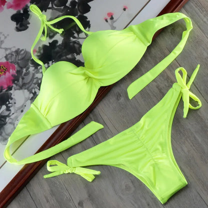 Bikini Solid Strappy Bandage Bikinis Set White Push Up Bikini Swimwear Bandeau Brazilian Swimsuit Bathing Suit Maillot De Bain by All Mart Bristol Ltd