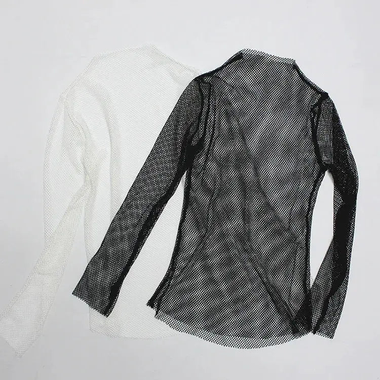 Women Fishnet Mesh See-through Black shirts Female Harajuku Sexy Long Sleeve Tee Tops by All Mart Bristol Ltd