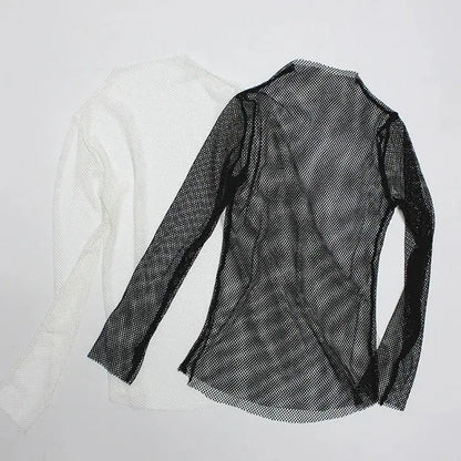 Women Fishnet Mesh See-through Black shirts Female Harajuku Sexy Long Sleeve Tee Tops by All Mart Bristol Ltd