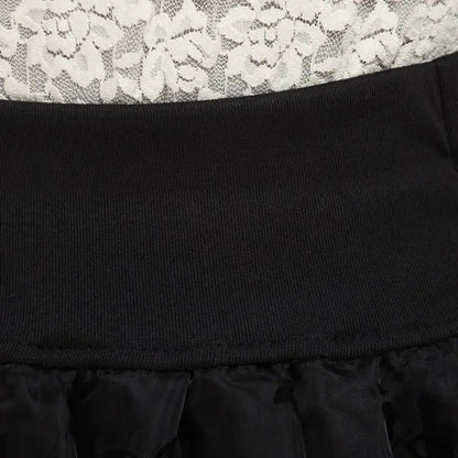 Zuolunouba Summer Slim Preppy Skirt Women Flower Bow Mini Tutu Style Elasticity Lace Skirts Shorts Lady High Waist Student by All Mart Bristol Ltd