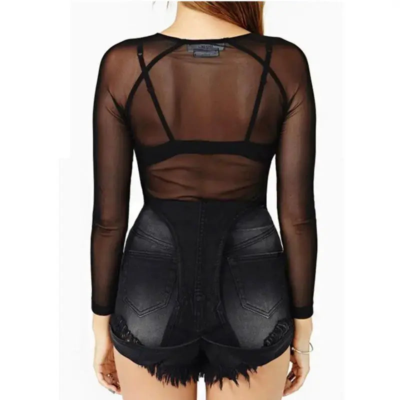 Hot New 2025 Spring Summer Womens Long Sleeve Sexy Black Mesh Top T Shirts Transparent Punk Club Streetwear Tees Beach Tops by All Mart Bristol Ltd