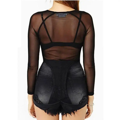 Hot New 2025 Spring Summer Womens Long Sleeve Sexy Black Mesh Top T Shirts Transparent Punk Club Streetwear Tees Beach Tops by All Mart Bristol Ltd