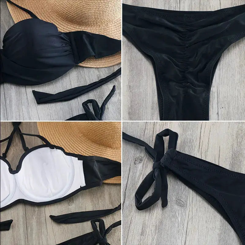 Bikini Solid Strappy Bandage Bikinis Set White Push Up Bikini Swimwear Bandeau Brazilian Swimsuit Bathing Suit Maillot De Bain by All Mart Bristol Ltd