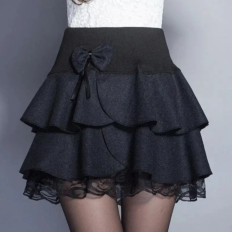 Zuolunouba Summer Slim Preppy Skirt Women Flower Bow Mini Tutu Style Elasticity Lace Skirts Shorts Lady High Waist Student by All Mart Bristol Ltd