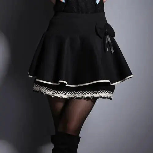 Zuolunouba Summer Slim Preppy Skirt Women Flower Bow Mini Tutu Style Elasticity Lace Skirts Shorts Lady High Waist Student by All Mart Bristol Ltd