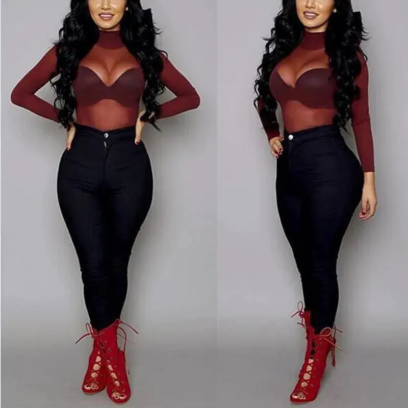 Sexy Women T Shirt See Through Transparent Mesh Tops Long Sleeve Sheer Slim Ladies Turtleneck T-Shirt by All Mart Bristol Ltd