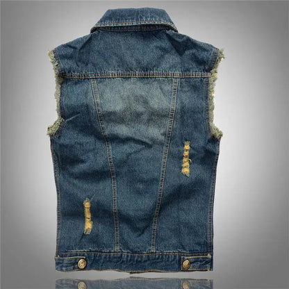 DIMUSI Summer Mens Ripped Denim Vest Male Tank Top Washed jeans waistcoat Man Retro Cowboy Hip Hop Sleeveless Jacket 6XL,YA564 by All Mart Bristol Ltd