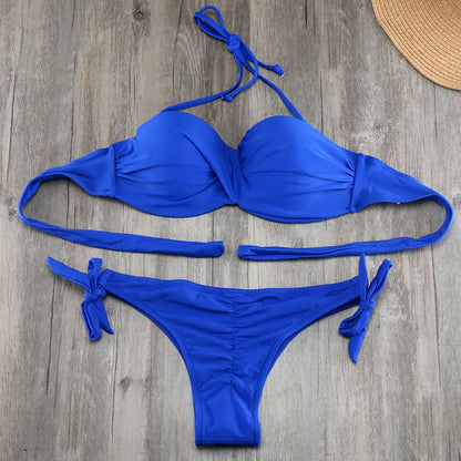 Bikini Solid Strappy Bandage Bikinis Set White Push Up Bikini Swimwear Bandeau Brazilian Swimsuit Bathing Suit Maillot De Bain by All Mart Bristol Ltd