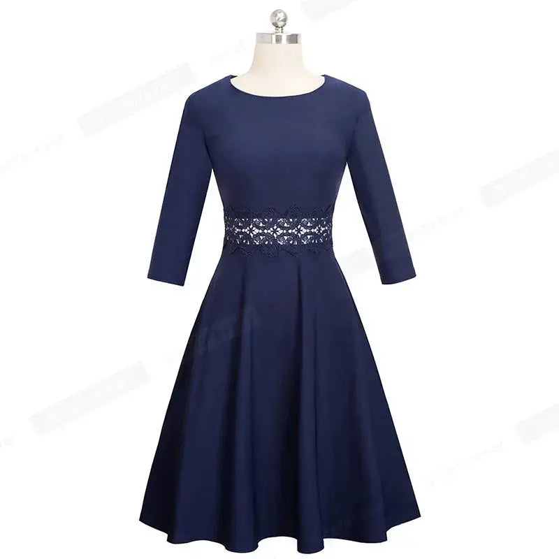 Women Vintage Casual Round Neck A line Summer Elegant Floral Lace Patchwork Sleeveless Tunic Party Swing Dress HA079 by All Mart Bristol Ltd