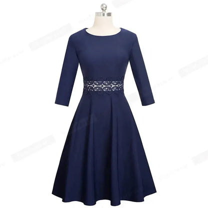 Women Vintage Casual Round Neck A line Summer Elegant Floral Lace Patchwork Sleeveless Tunic Party Swing Dress HA079 by All Mart Bristol Ltd