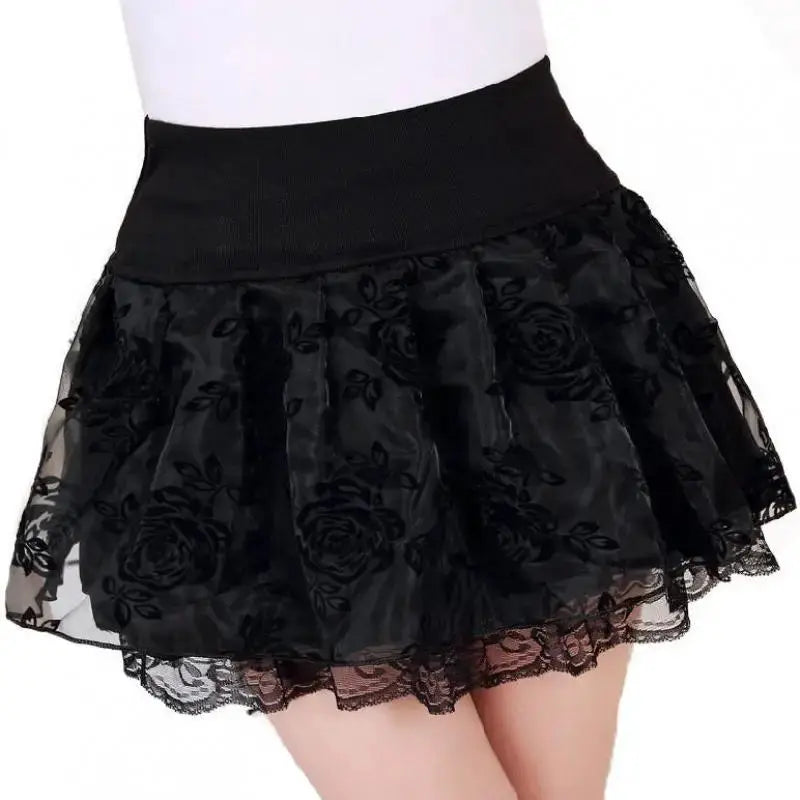 Zuolunouba Summer Slim Preppy Skirt Women Flower Bow Mini Tutu Style Elasticity Lace Skirts Shorts Lady High Waist Student by All Mart Bristol Ltd