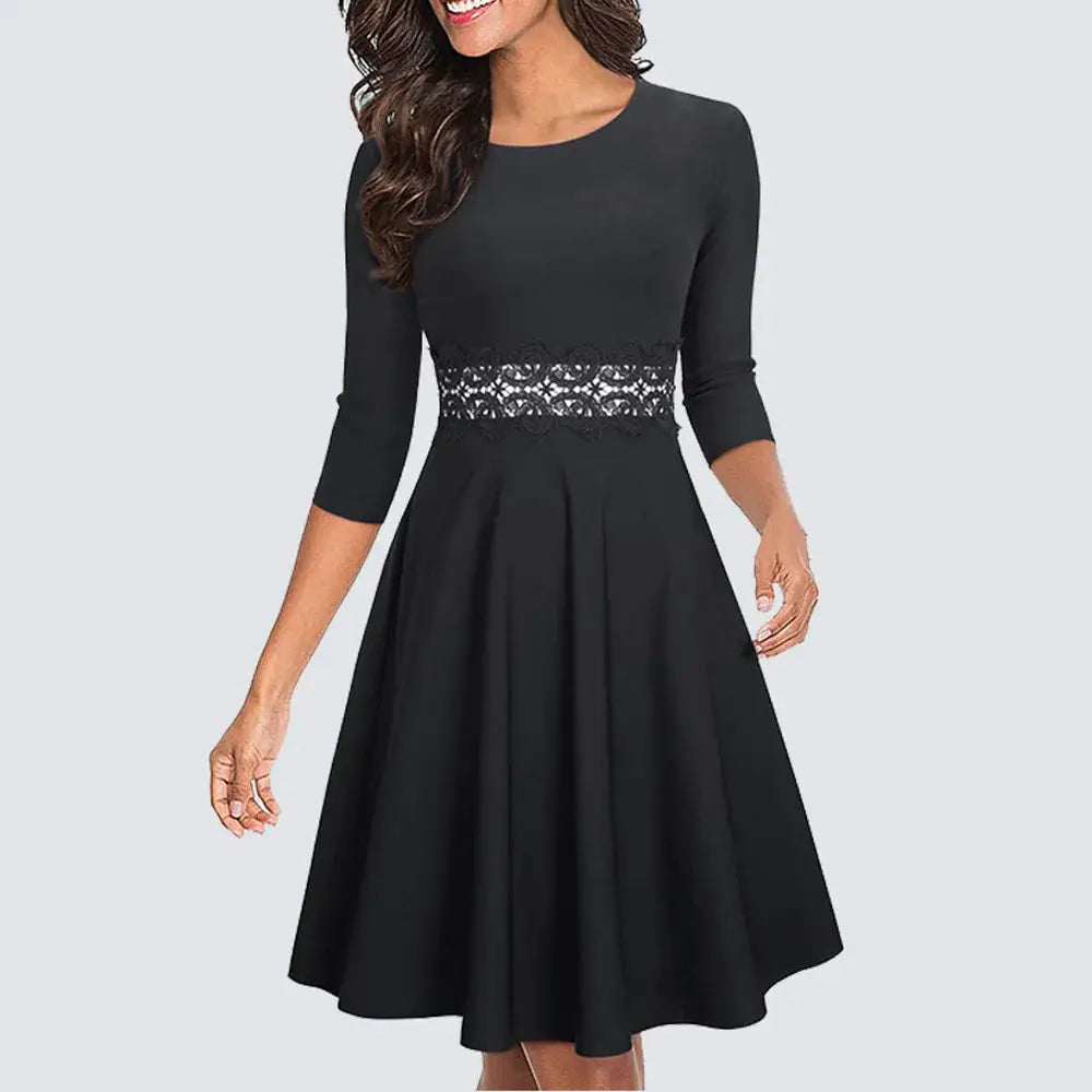 Women Vintage Casual Round Neck A line Summer Elegant Floral Lace Patchwork Sleeveless Tunic Party Swing Dress HA079 by All Mart Bristol Ltd