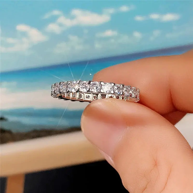Huitan Fashion Contracted Women's Ring Thin Full Paved Round CZ Versatile Girls Accessories Daily Wear Party Statement Jewelry by All Mart Bristol Ltd