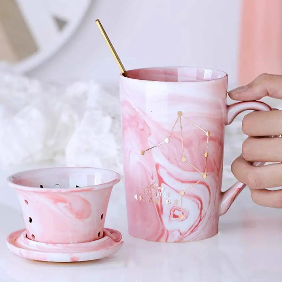 Natural Marble 12 Constellation Ceramic Pink Zodiac Mug With Lid Coffee Mugs Creative Personality Cup 380ml Cups And Mugs Xicara by All Mart Bristol Ltd