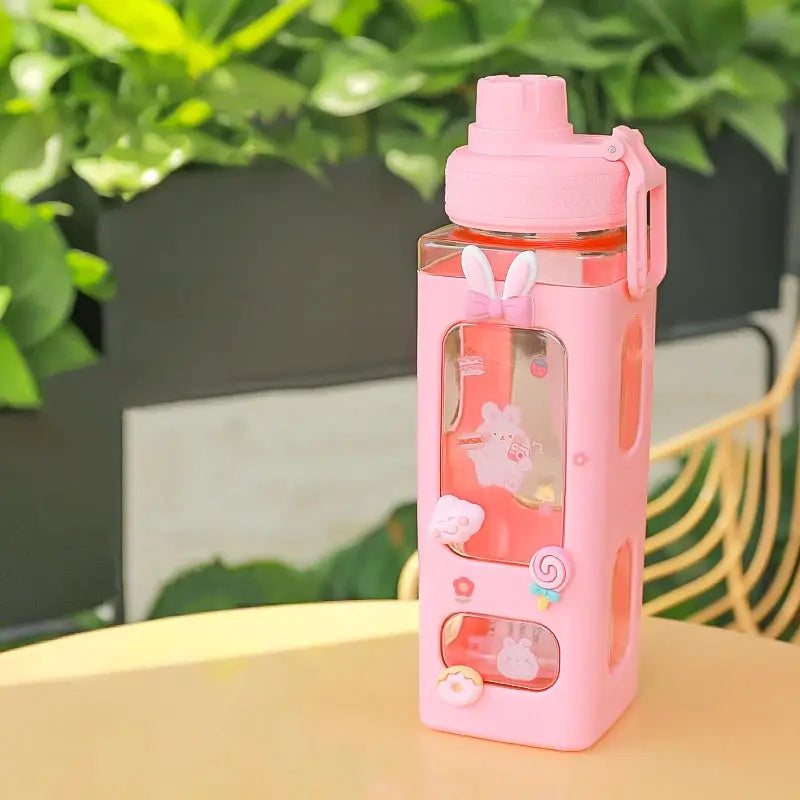 Kawaii Shaker Water Bottle With Straw Sticker Cute BPA Free 700ml/900ml Plastic Tea Milk Portable Gourde Drink Bottle For Girl by All Mart Bristol Ltd