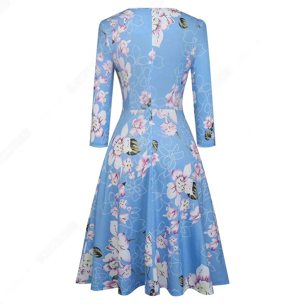 Women Vintage Casual Round Neck A line Summer Elegant Floral Lace Patchwork Sleeveless Tunic Party Swing Dress HA079
