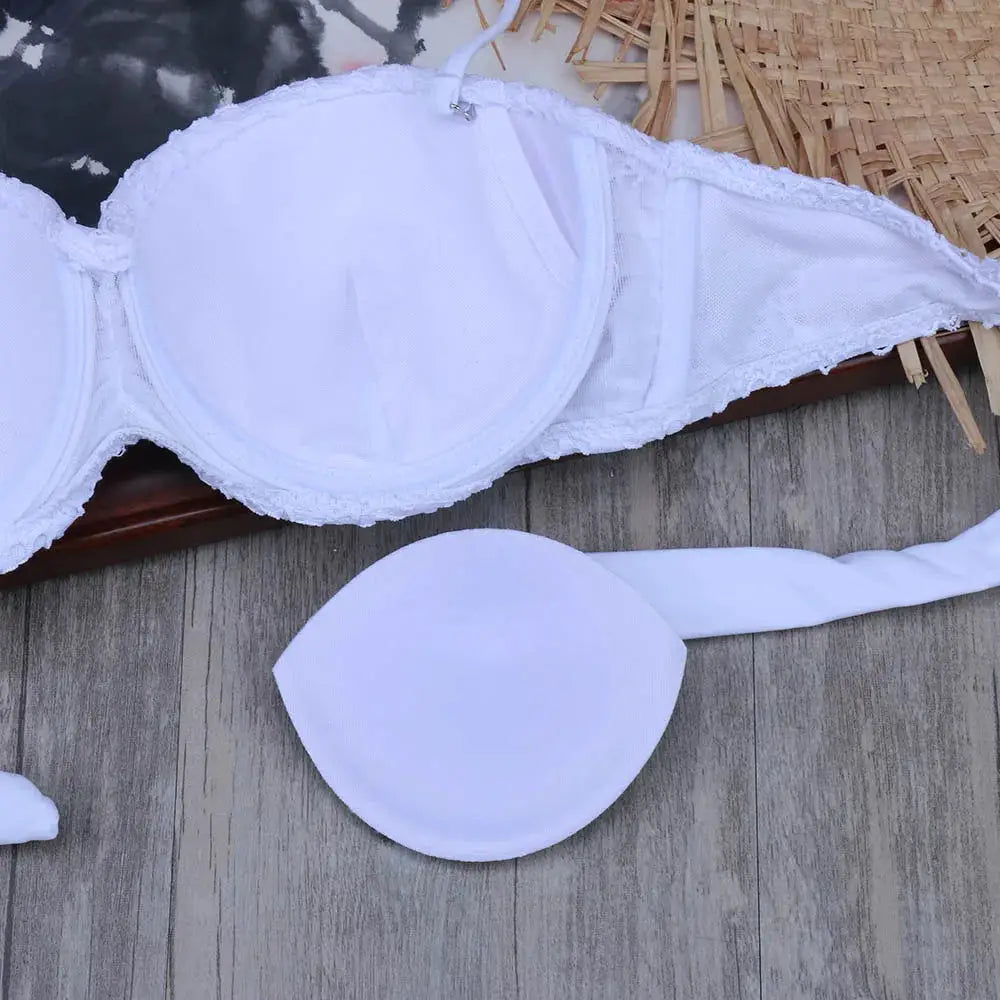 Bikini Solid Strappy Bandage Bikinis Set White Push Up Bikini Swimwear Bandeau Brazilian Swimsuit Bathing Suit Maillot De Bain by All Mart Bristol Ltd