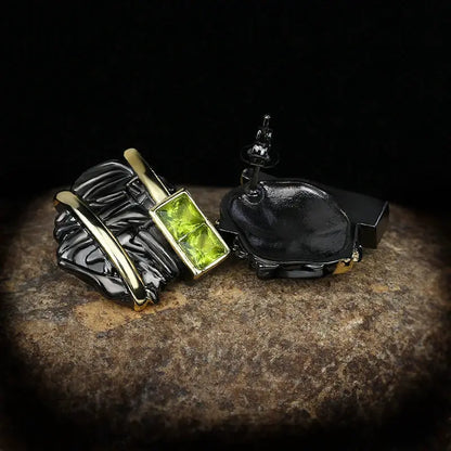 Unique 925 Silver Women's Earrings Black Gold Two-tone Jewelry Inlaid with Green Crystal Earrings Women's Party Jewelry by All Mart Bristol Ltd