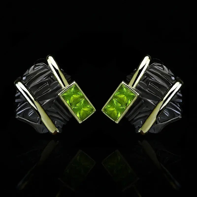 Unique 925 Silver Women's Earrings Black Gold Two-tone Jewelry Inlaid with Green Crystal Earrings Women's Party Jewelry by All Mart Bristol Ltd