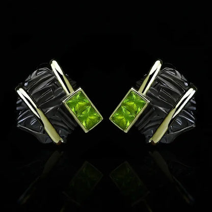 Unique 925 Silver Women's Earrings Black Gold Two-tone Jewelry Inlaid with Green Crystal Earrings Women's Party Jewelry by All Mart Bristol Ltd