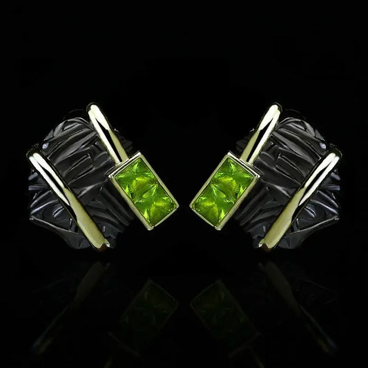 Unique 925 Silver Women's Earrings Black Gold Two-tone Jewelry Inlaid with Green Crystal Earrings Women's Party Jewelry by All Mart Bristol Ltd