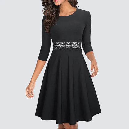 Women Vintage Casual Round Neck A line Summer Elegant Floral Lace Patchwork Sleeveless Tunic Party Swing Dress HA079 by All Mart Bristol Ltd