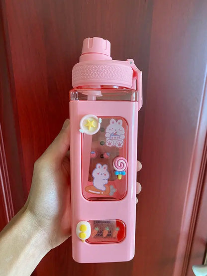 Kawaii Shaker Water Bottle With Straw Sticker Cute BPA Free 700ml/900ml Plastic Tea Milk Portable Gourde Drink Bottle For Girl by All Mart Bristol Ltd