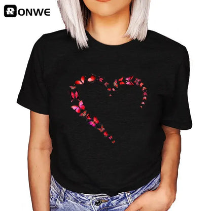 Summer New 90 ’s Leopard Heartbeat Short Sleeve Print Clothing Women's T-Shirt Harajuku Graphic Clothing Women's Top,Drop Ship by All Mart Bristol Ltd