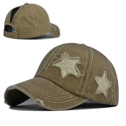 Baseball Cap Snapback Hat Girl baseball cap star pattern Horsetail Cap Hip Hop Fitted Cap Hats For Men Women Grinding Multicolor by All Mart Bristol Ltd