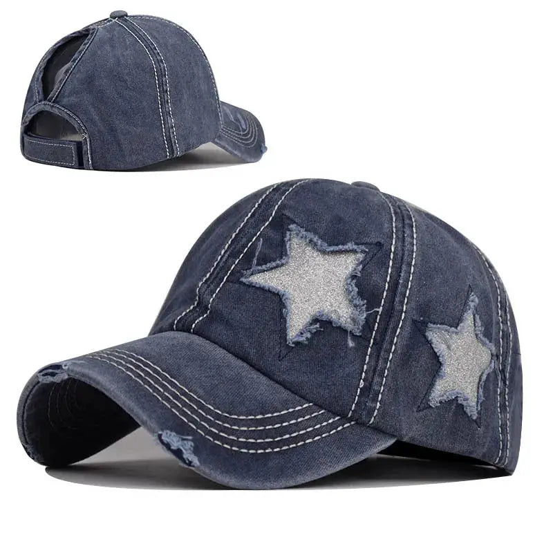 Baseball Cap Snapback Hat Girl baseball cap star pattern Horsetail Cap Hip Hop Fitted Cap Hats For Men Women Grinding Multicolor by All Mart Bristol Ltd