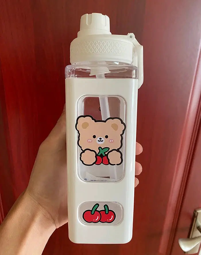 Kawaii Shaker Water Bottle With Straw Sticker Cute BPA Free 700ml/900ml Plastic Tea Milk Portable Gourde Drink Bottle For Girl by All Mart Bristol Ltd