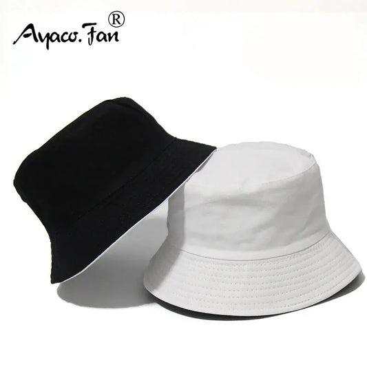 Black Solid Dots Bucket Hat Two Side Wear Unisex Simple Bob Caps Hip Hop Gorros Men Women Panama Cap Beach Fishing Boonie Sunhat by All Mart Bristol Ltd