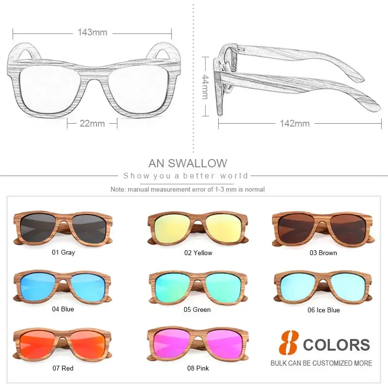 AN SWALLOW Retro Polarized Zebra Wood Sunglasses UV400 Luxury Brand Design Sunglasses Men Handmade Wooden Sun Glasses Women by All Mart Bristol Ltd