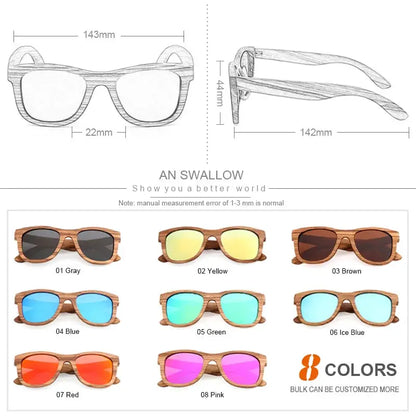 AN SWALLOW Retro Polarized Zebra Wood Sunglasses UV400 Luxury Brand Design Sunglasses Men Handmade Wooden Sun Glasses Women by All Mart Bristol Ltd