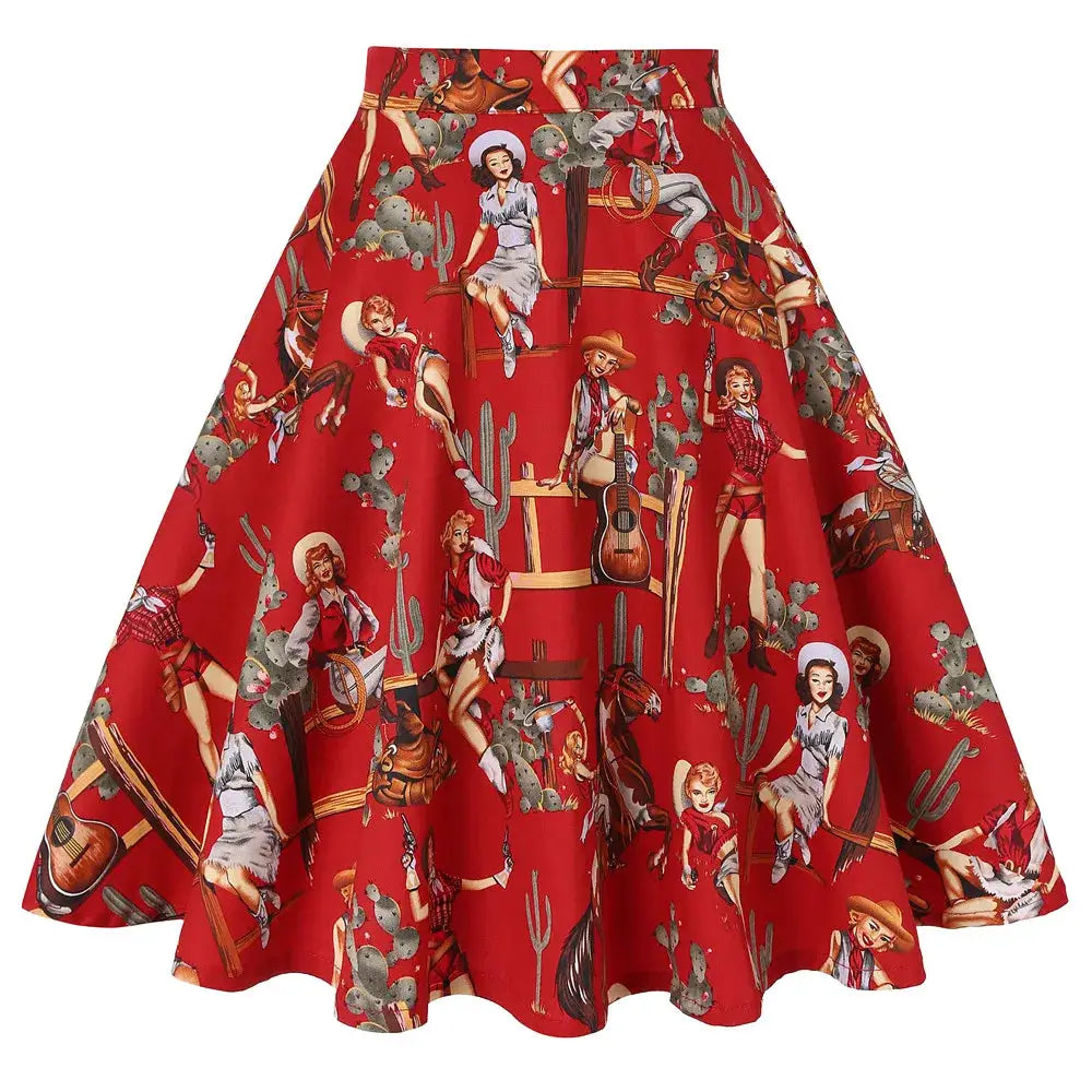 Women's Runway Cotton Retro Vintage Skirt Black Faldas High Waist A Line Rockabilly Jupe 50s Swing Umbrella Skirts Pin Up Skater by All Mart Bristol Ltd