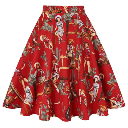 Women's Runway Cotton Retro Vintage Skirt Black Faldas High Waist A Line Rockabilly Jupe 50s Swing Umbrella Skirts Pin Up Skater by All Mart Bristol Ltd