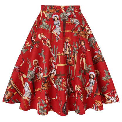 Women's Runway Cotton Retro Vintage Skirt Black Faldas High Waist A Line Rockabilly Jupe 50s Swing Umbrella Skirts Pin Up Skater by All Mart Bristol Ltd