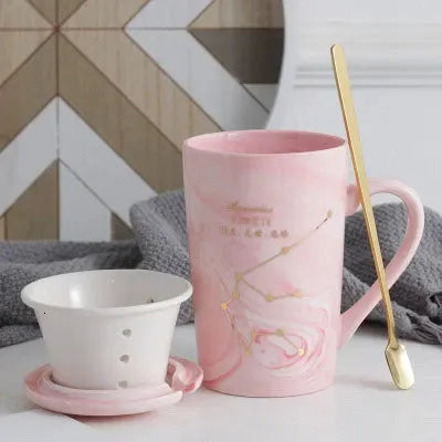 Natural Marble 12 Constellation Ceramic Pink Zodiac Mug With Lid Coffee Mugs Creative Personality Cup 380ml Cups And Mugs Xicara by All Mart Bristol Ltd