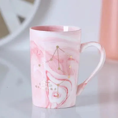 Natural Marble 12 Constellation Ceramic Pink Zodiac Mug With Lid Coffee Mugs Creative Personality Cup 380ml Cups And Mugs Xicara by All Mart Bristol Ltd