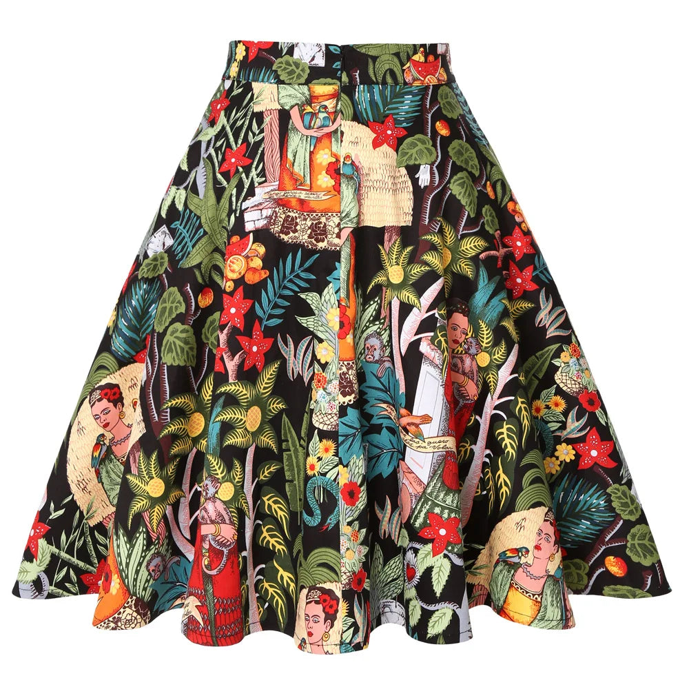 Women's Runway Cotton Retro Vintage Skirt Black Faldas High Waist A Line Rockabilly Jupe 50s Swing Umbrella Skirts Pin Up Skater by All Mart Bristol Ltd