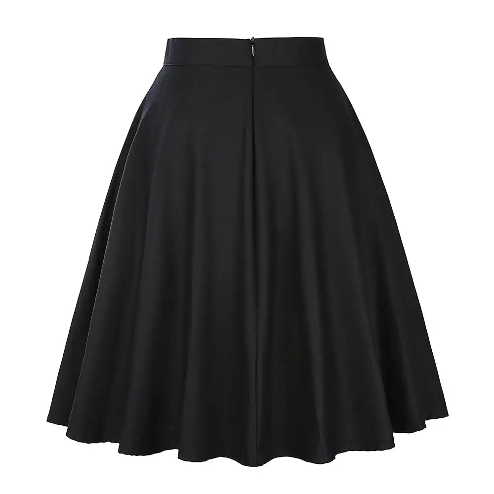 Women's Runway Cotton Retro Vintage Skirt Black Faldas High Waist A Line Rockabilly Jupe 50s Swing Umbrella Skirts Pin Up Skater by All Mart Bristol Ltd