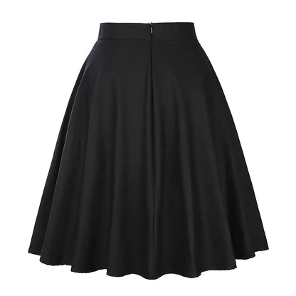 Women's Runway Cotton Retro Vintage Skirt Black Faldas High Waist A Line Rockabilly Jupe 50s Swing Umbrella Skirts Pin Up Skater by All Mart Bristol Ltd
