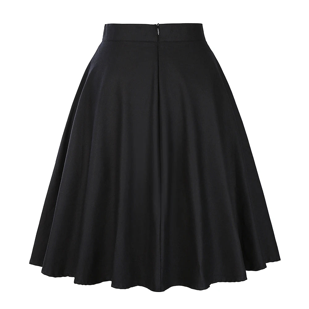 Women's Runway Cotton Retro Vintage Skirt Black Faldas High Waist A Line Rockabilly Jupe 50s Swing Umbrella Skirts Pin Up Skater by All Mart Bristol Ltd
