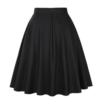 Women's Runway Cotton Retro Vintage Skirt Black Faldas High Waist A Line Rockabilly Jupe 50s Swing Umbrella Skirts Pin Up Skater by All Mart Bristol Ltd