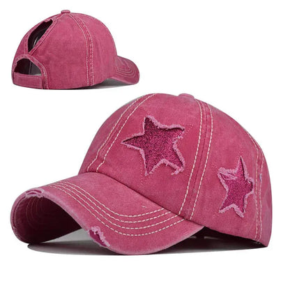 Baseball Cap Snapback Hat Girl baseball cap star pattern Horsetail Cap Hip Hop Fitted Cap Hats For Men Women Grinding Multicolor by All Mart Bristol Ltd