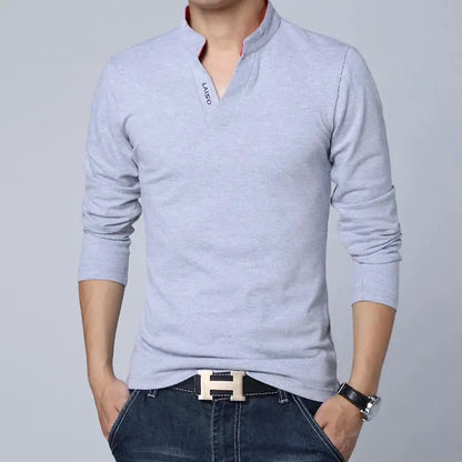 2025 T-Shirt Men Spring Cotton T Shirt Men Solid Color Tshirt Mandarin Collar Long Sleeve Top Men Brand Slim Fit Tee Shirts 5XL by All Mart Bristol Ltd