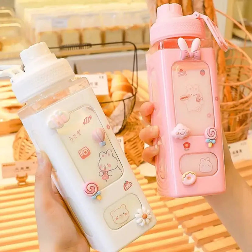 Kawaii Shaker Water Bottle With Straw Sticker Cute BPA Free 700ml/900ml Plastic Tea Milk Portable Gourde Drink Bottle For Girl by All Mart Bristol Ltd