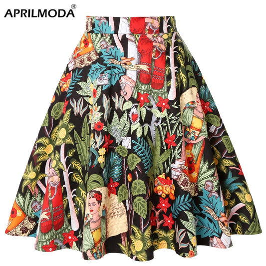 Women's Runway Cotton Retro Vintage Skirt Black Faldas High Waist A Line Rockabilly Jupe 50s Swing Umbrella Skirts Pin Up Skater by All Mart Bristol Ltd