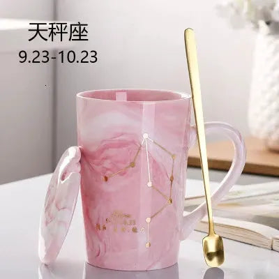 Natural Marble 12 Constellation Ceramic Pink Zodiac Mug With Lid Coffee Mugs Creative Personality Cup 380ml Cups And Mugs Xicara by All Mart Bristol Ltd