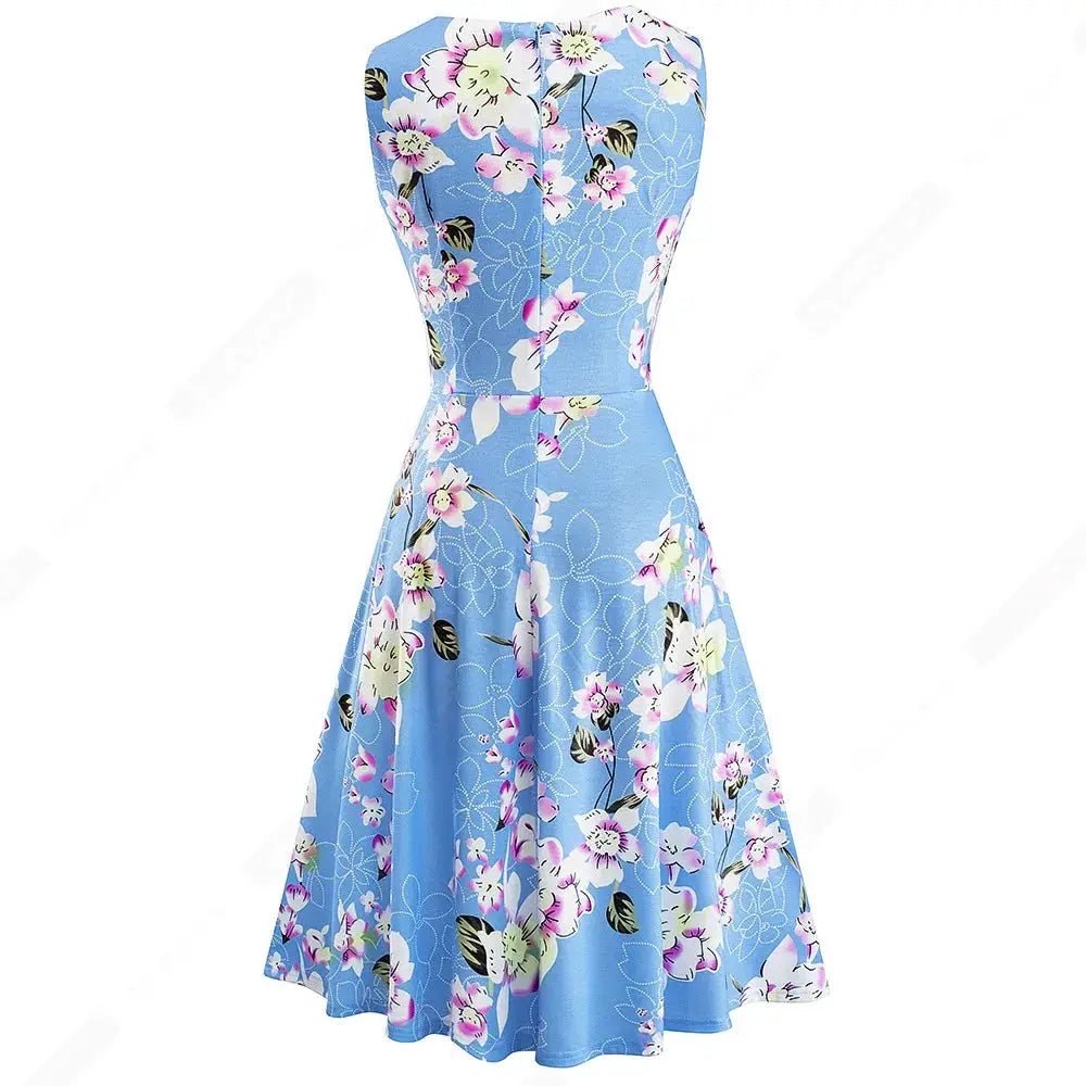 Women Vintage Casual Round Neck A line Summer Elegant Floral Lace Patchwork Sleeveless Tunic Party Swing Dress HA079 by All Mart Bristol Ltd